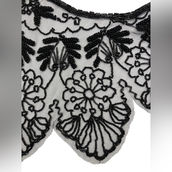 Vintage Black Beaded Mesh Floral Design Bolero Collar Shaw Belt Multi-way Piece - Picture 16 of 16